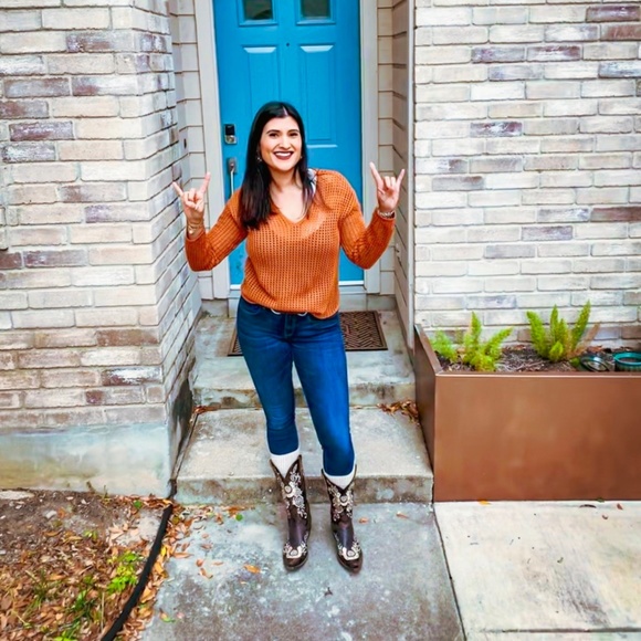 JEANNE PIERRE Sweaters - Jeanne Pierre burnt orange open knit sweater sz M